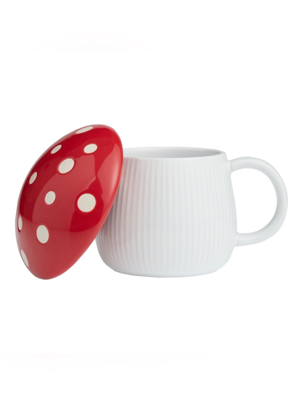 Red Mushroom Lidded Ceramic Mug 10oz Red White Polka Dot Coffee Tea Cup NEW - Picture 2 of 4